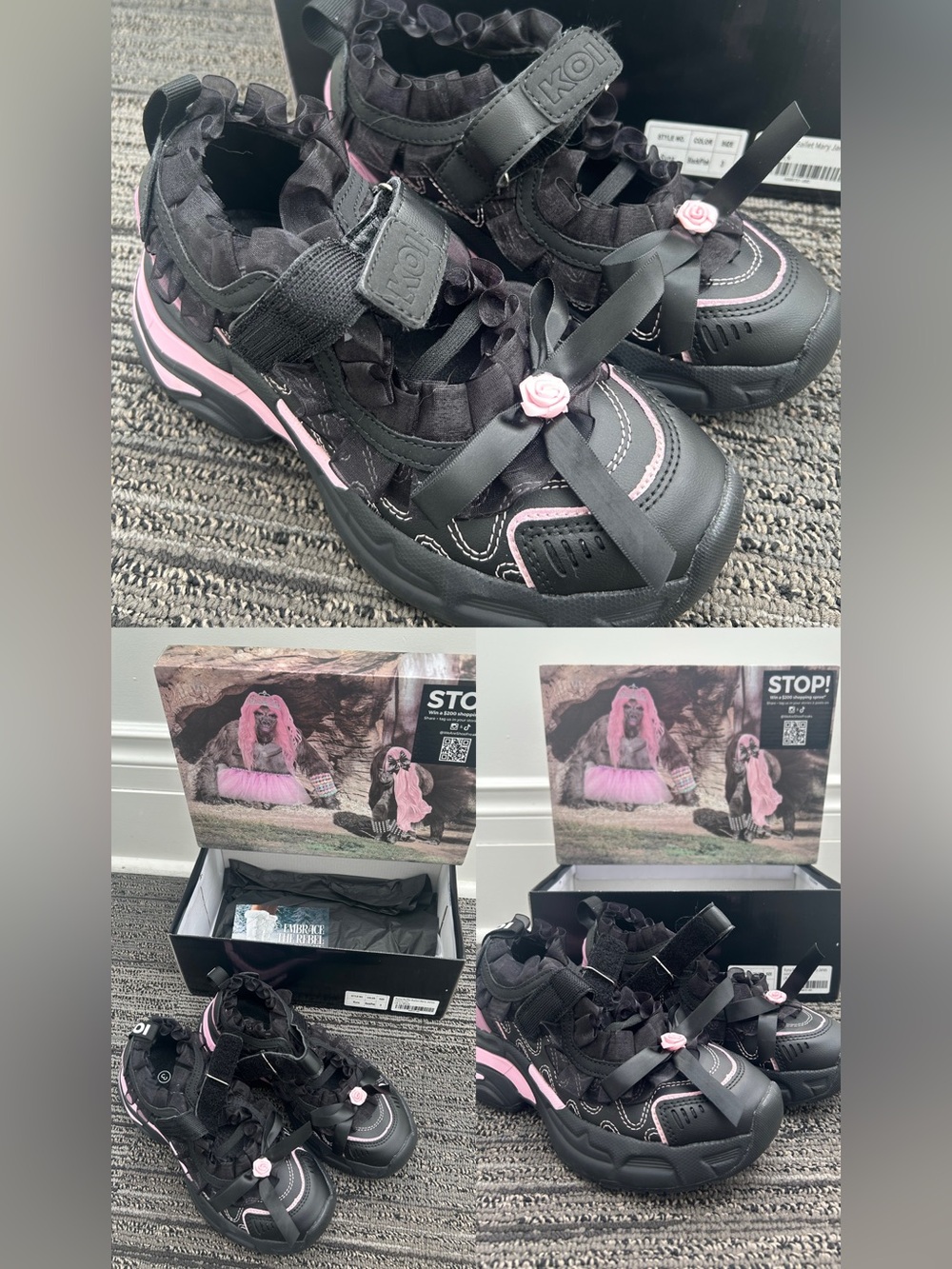 KOI Runa Ruffle Mary Jane Sneakers Pink and Black